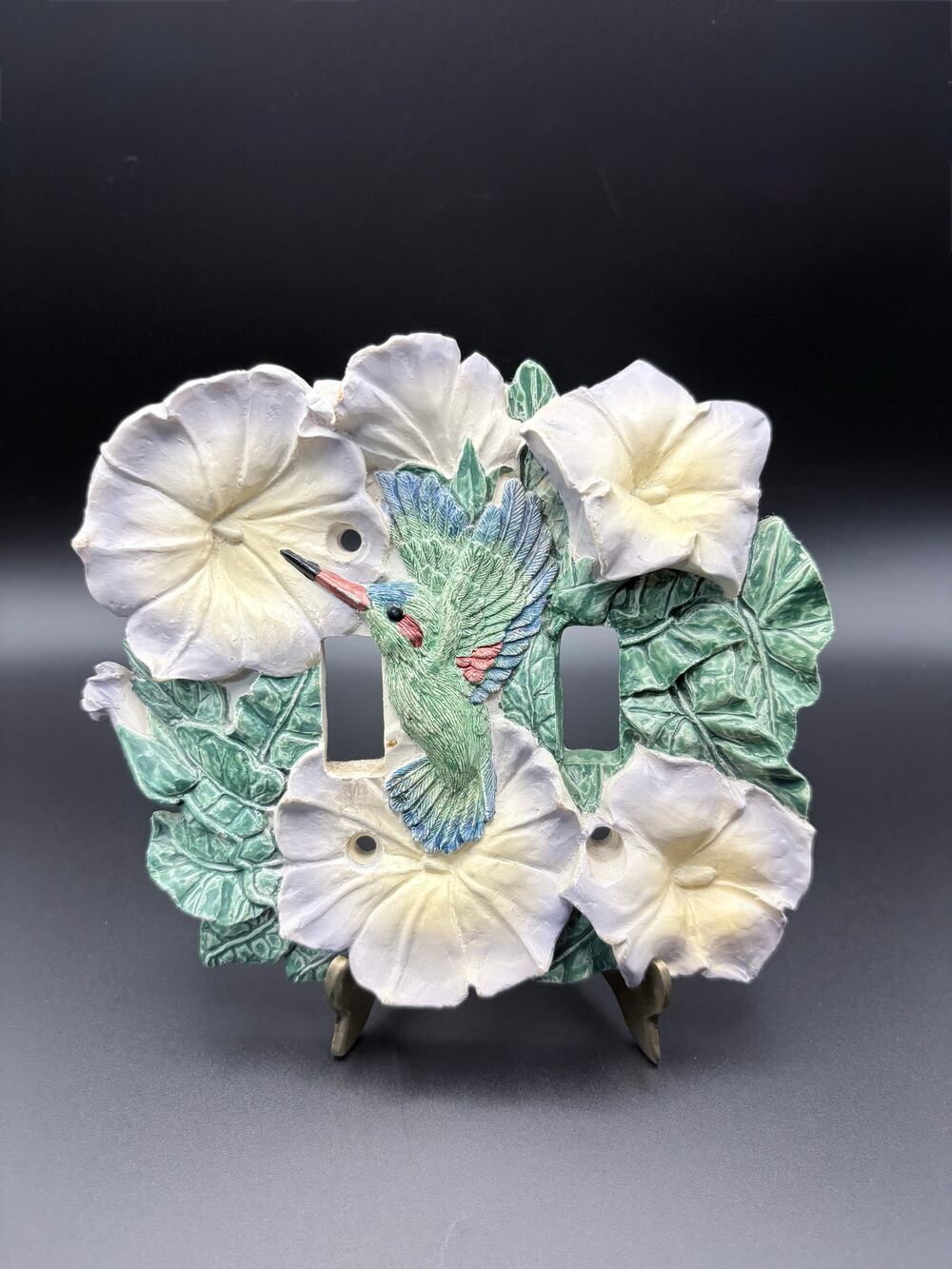Vintage 90's Vicki Lane Double Light Switch Cover Humming Bird Hibiscus